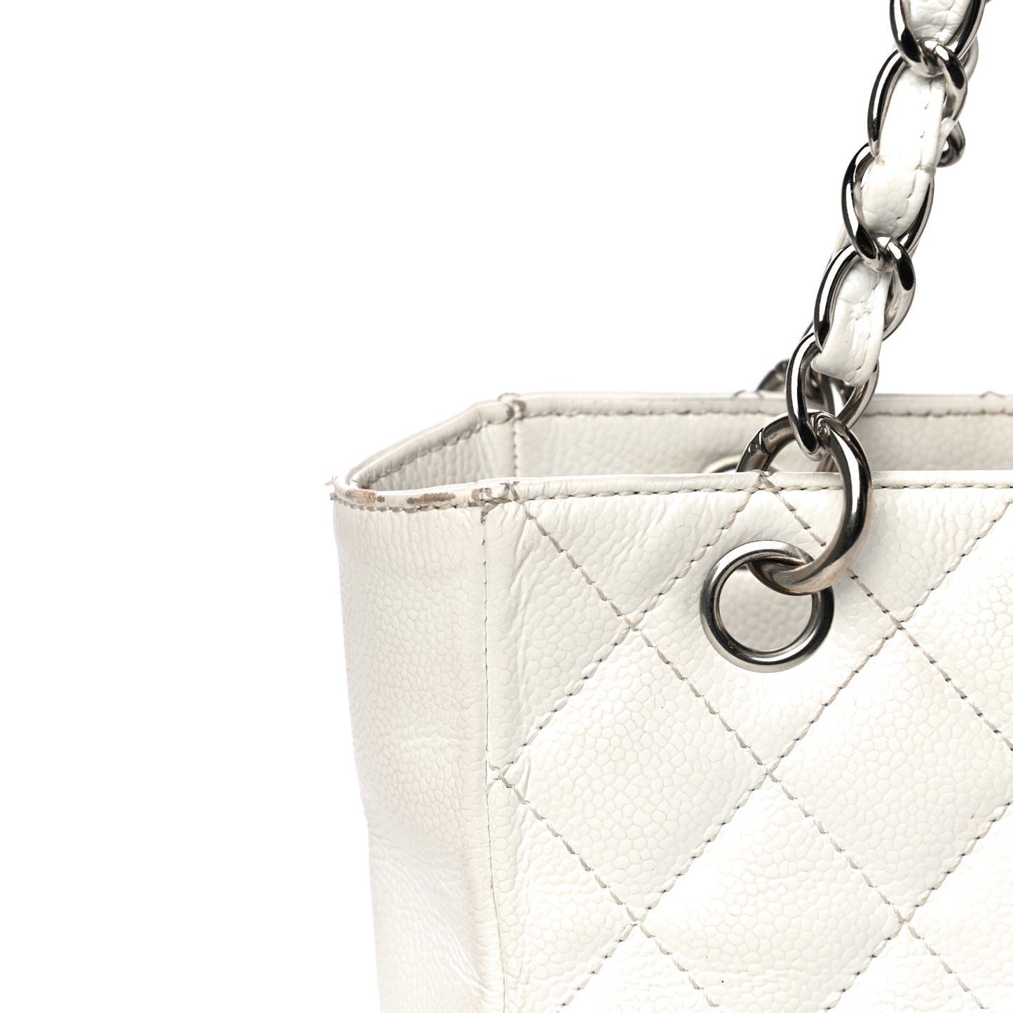 Caviar Quilted Petit Shopping Tote PST White