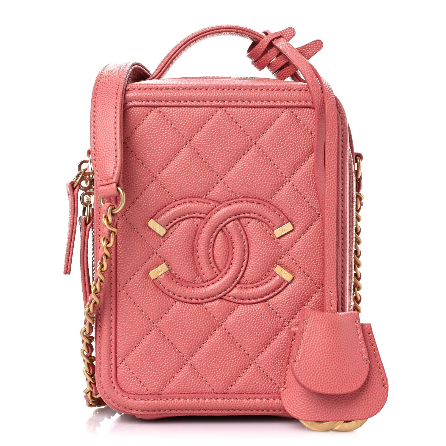 Chanel Caviar Quilted CC North South Filigree Vanity Case Pink 1 of 9