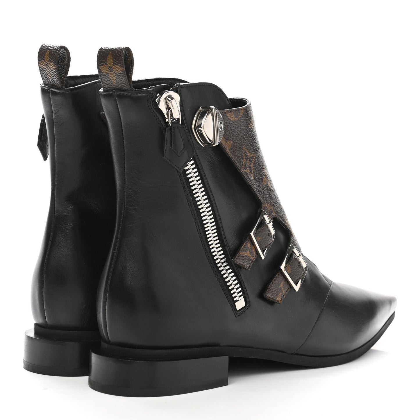 Calfskin Monogram Jumble Flat Ankle Boots 38 Black