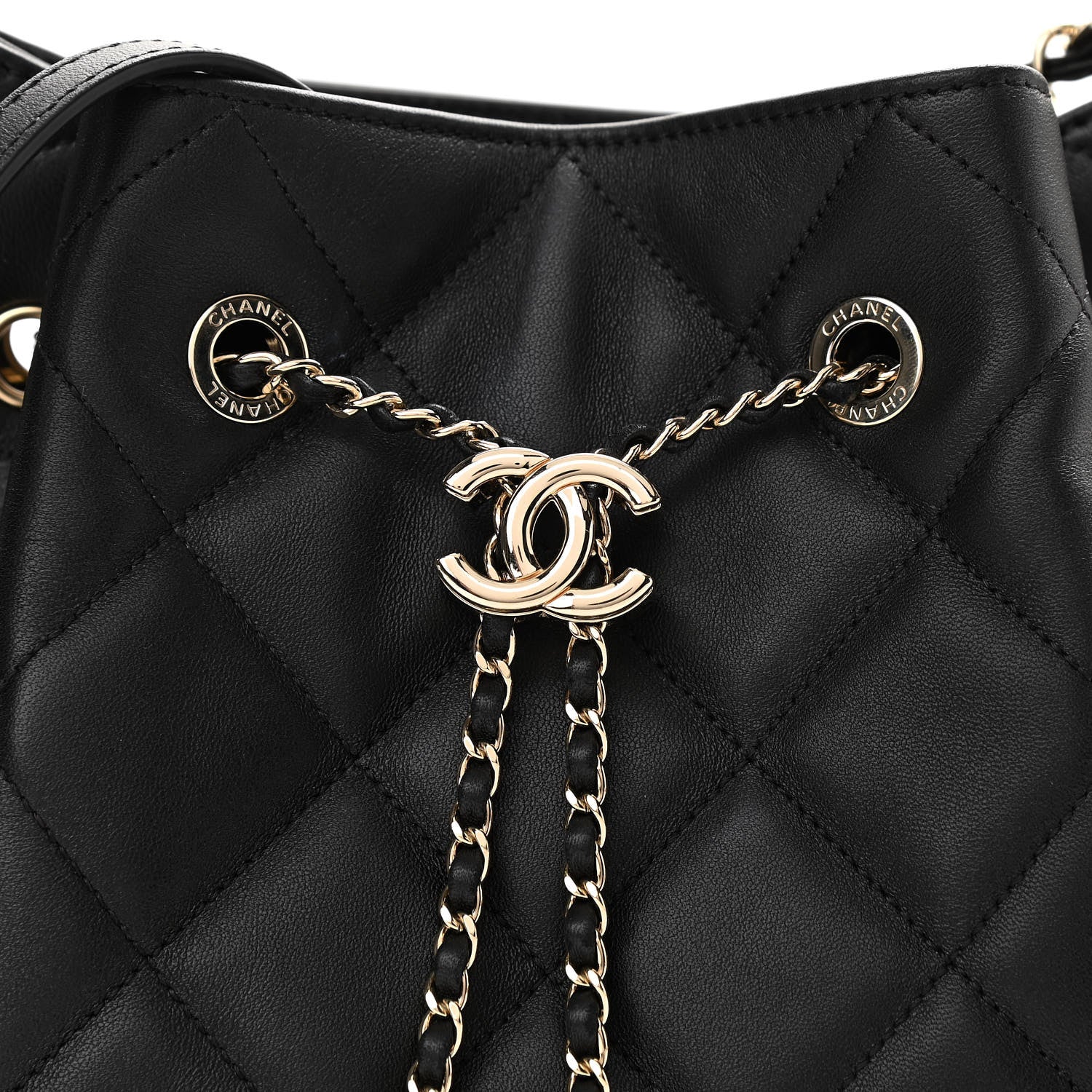Chanel Lambskin Quilted CC Dweller Drawstring Bucket Bag Black 8 of 10