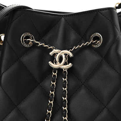 Chanel Lambskin Quilted CC Dweller Drawstring Bucket Bag Black 8 of 10