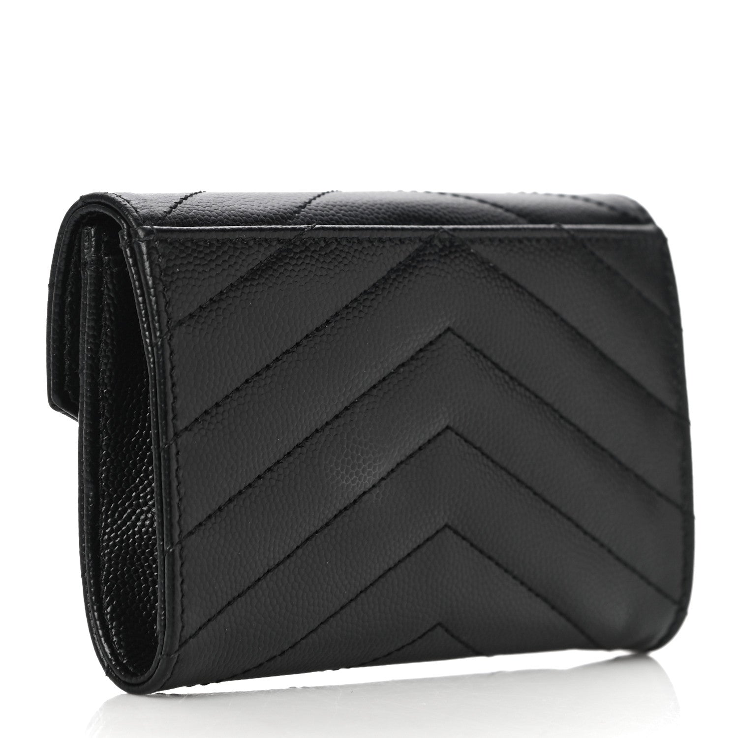 Saint Laurent Grain De Poudre Matelasse Chevron Small Monogram Envelope Wallet Black 3 of 9