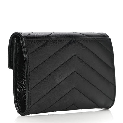 Saint Laurent Grain De Poudre Matelasse Chevron Small Monogram Envelope Wallet Black 3 of 9