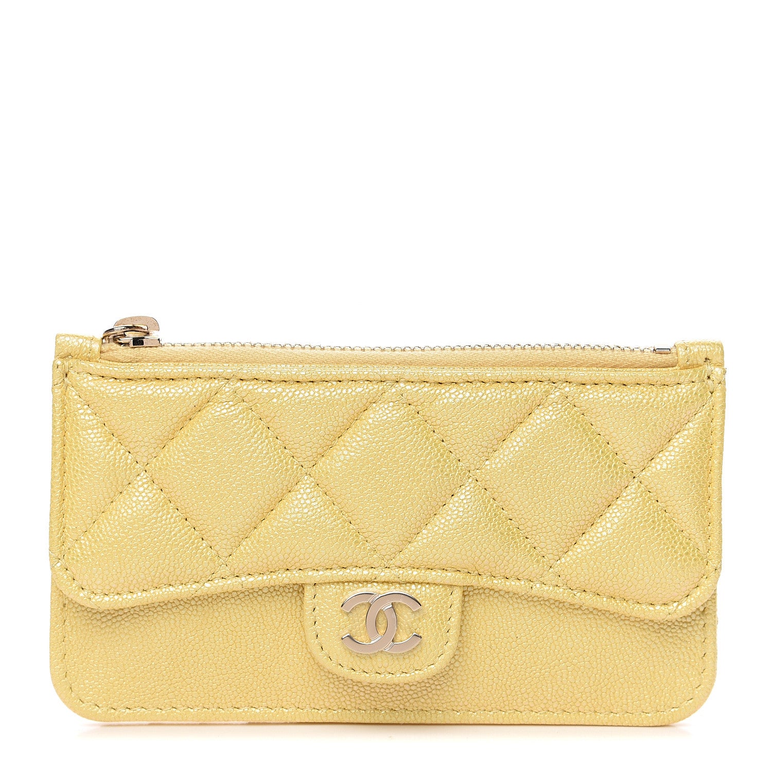Chanel Iridescent Caviar Quilted Flap Zip Card Holder Yellow 1 of 7