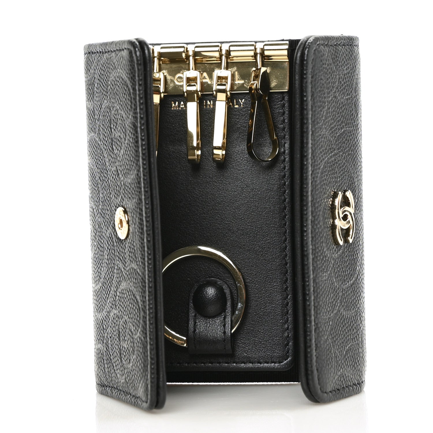 Chanel Caviar Embossed Camellia 4 Key Holder Case Black 5 of 7