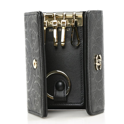 Chanel Caviar Embossed Camellia 4 Key Holder Case Black 5 of 7