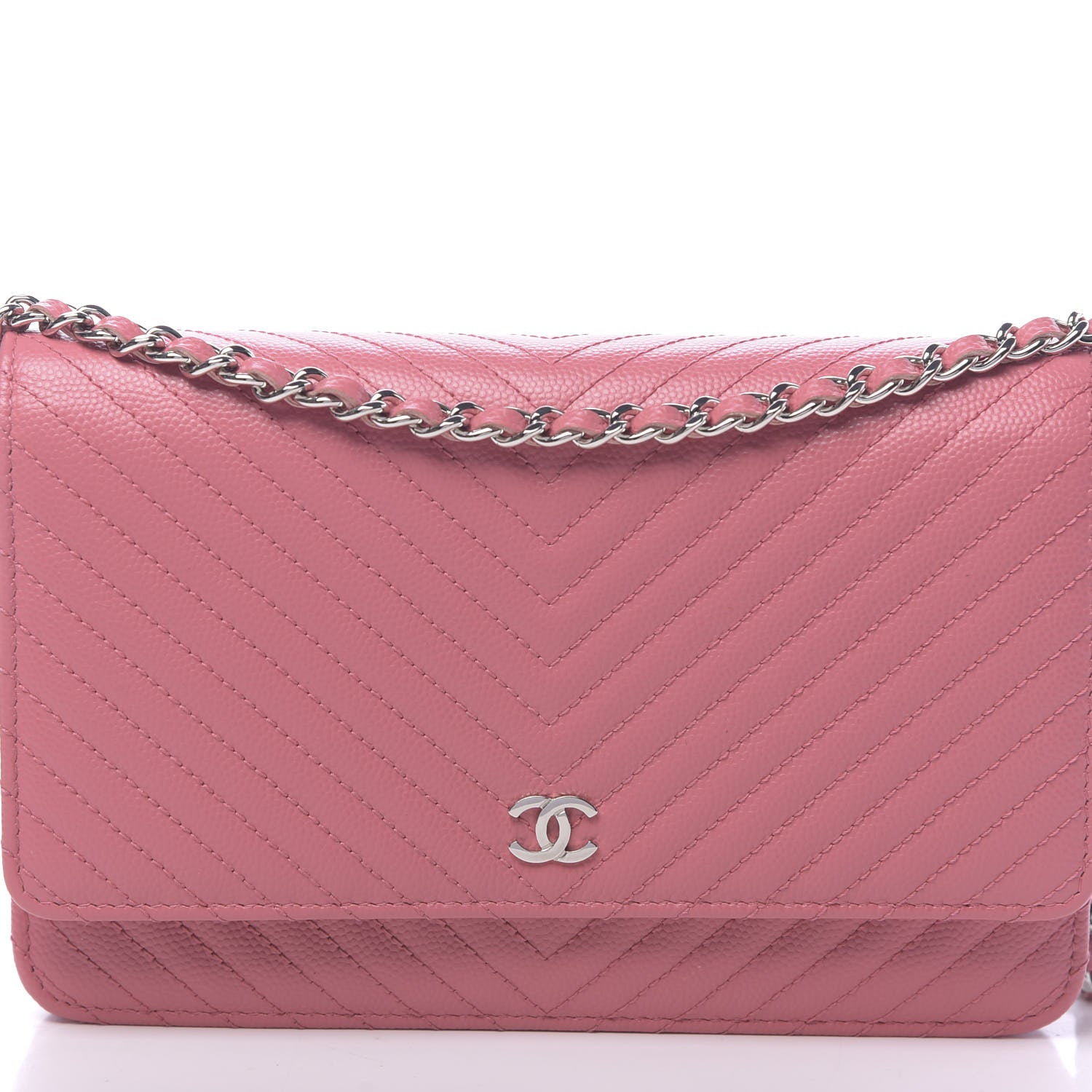 Chanel Caviar Chevron Quilted Wallet On Chain WOC Pink 9 of 12