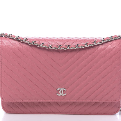 Chanel Caviar Chevron Quilted Wallet On Chain WOC Pink 9 of 12