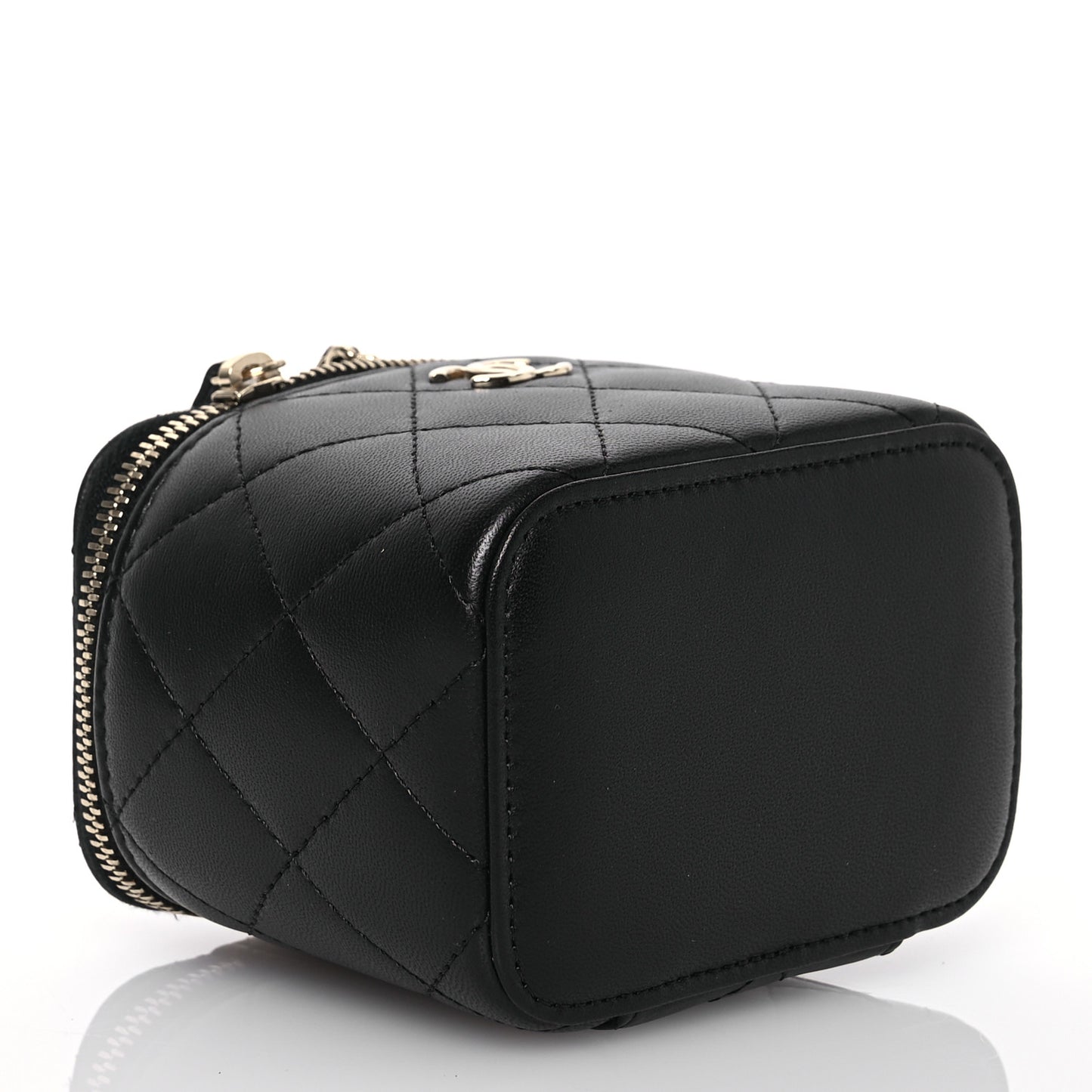 Lambskin Quilted Mini Vanity Case With Pearl Chain Black