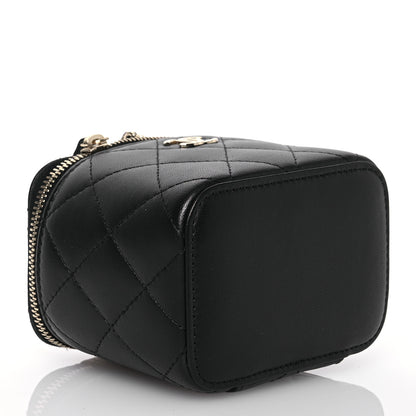 Chanel Lambskin Quilted Mini Vanity Case With Pearl Chain Black 4 of 10