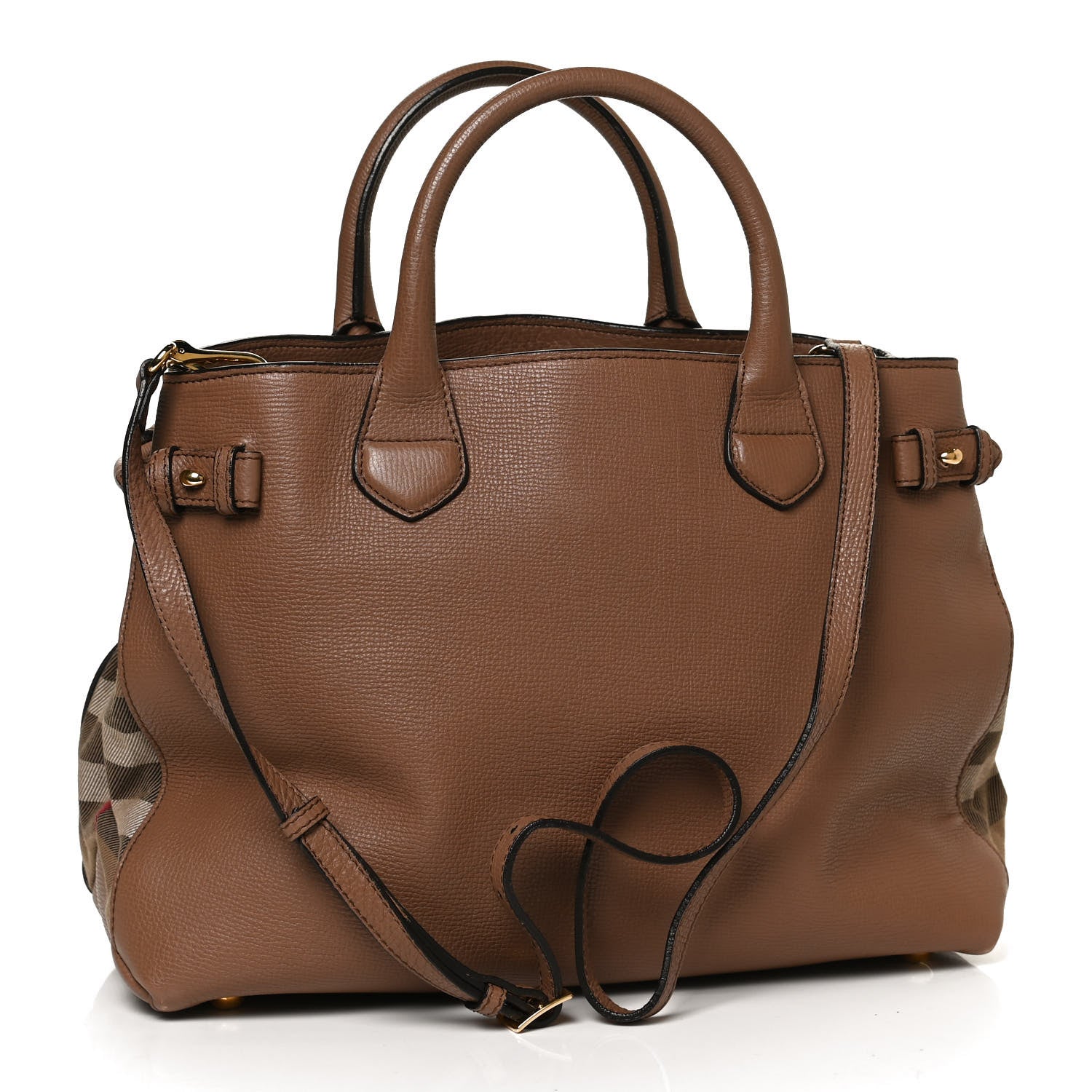 Burberry Grainy Calfskin House Check Medium Banner Tote Tan 3 of 15