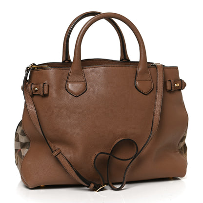 Burberry Grainy Calfskin House Check Medium Banner Tote Tan 3 of 15