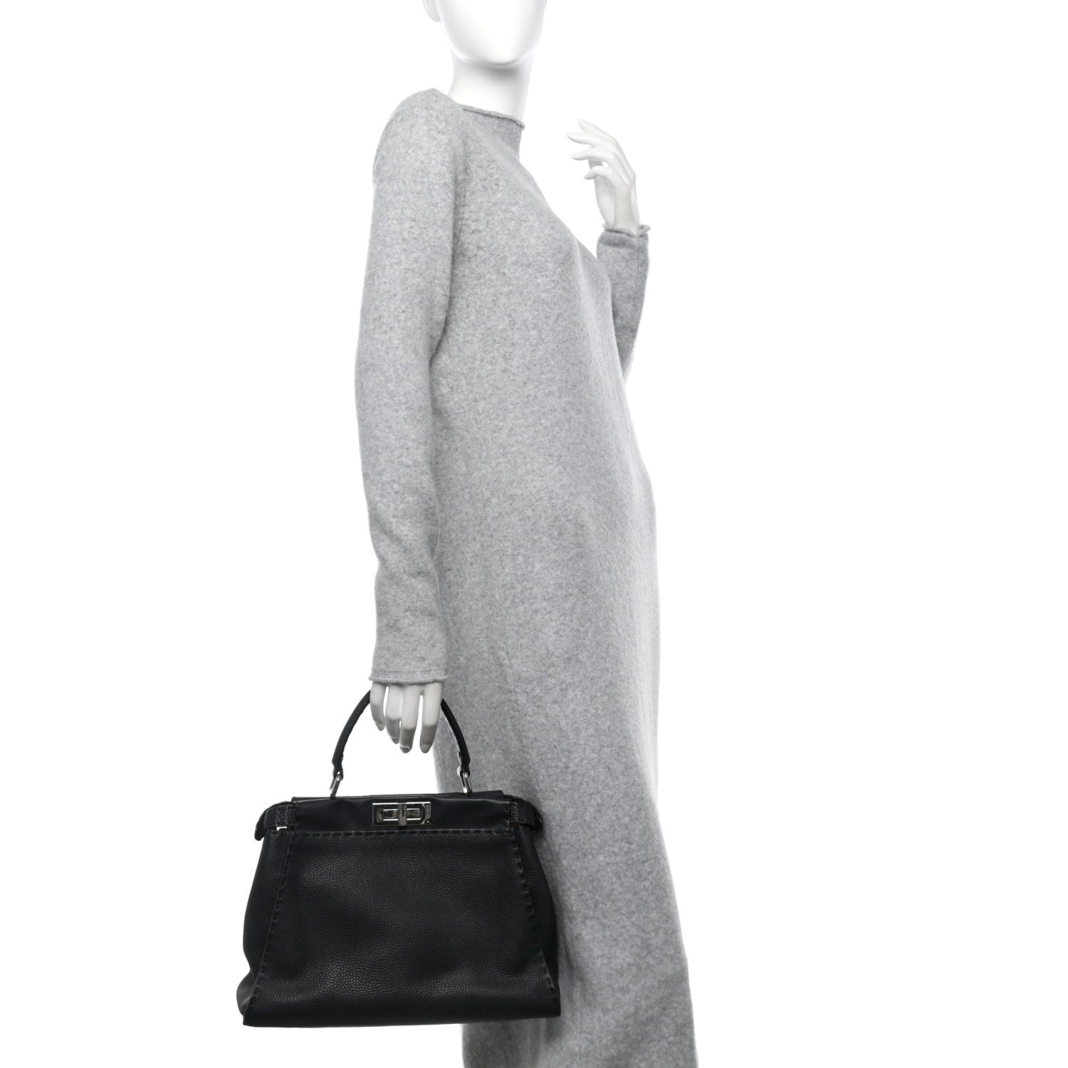 Fendi Cuoio Romano Selleria Bi-Color Medium Peekaboo Iconic Satchel Black Mou 3 of 13