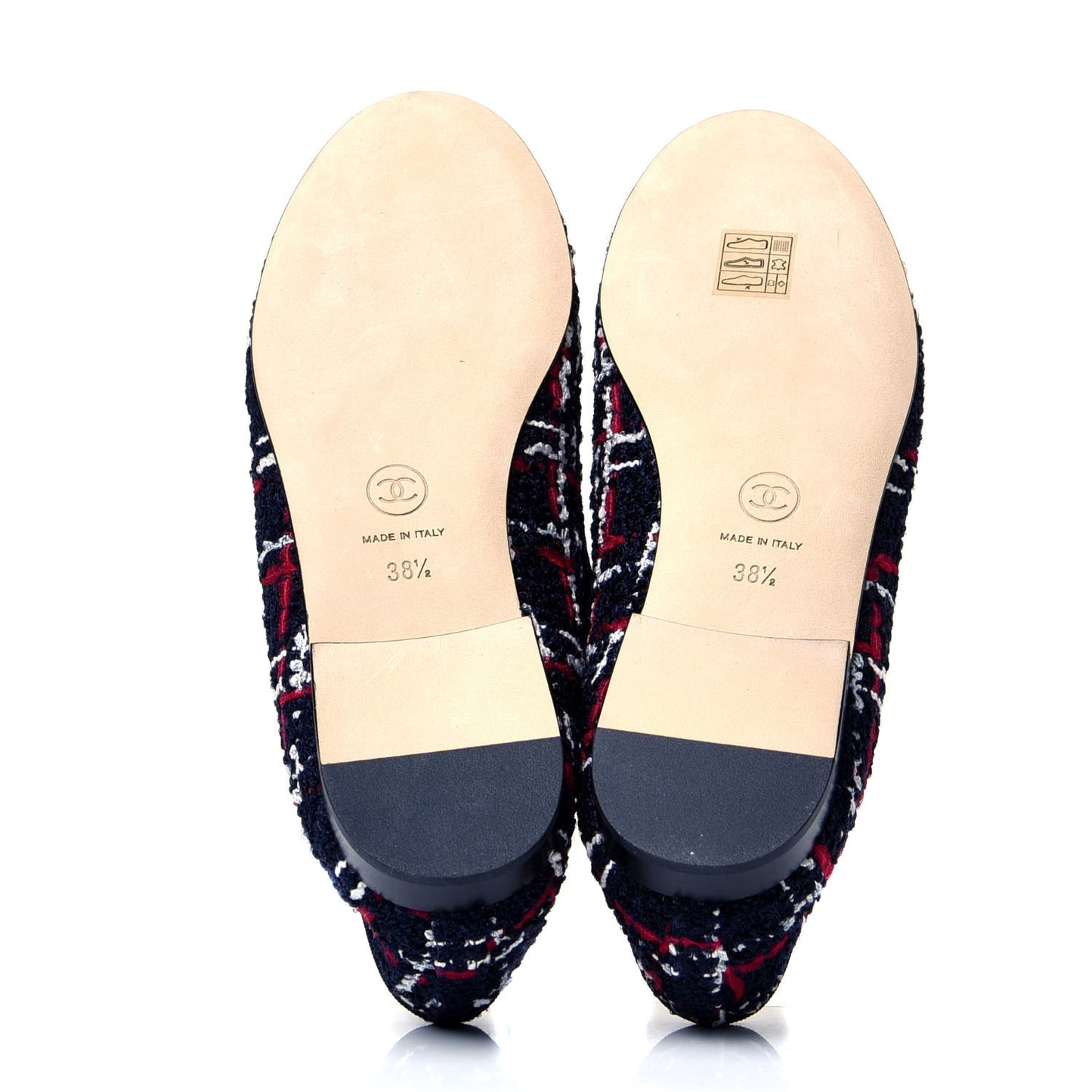 Tweed Grosgrain Cap Toe Ballerina Flats 38.5 Navy Blue Red Black