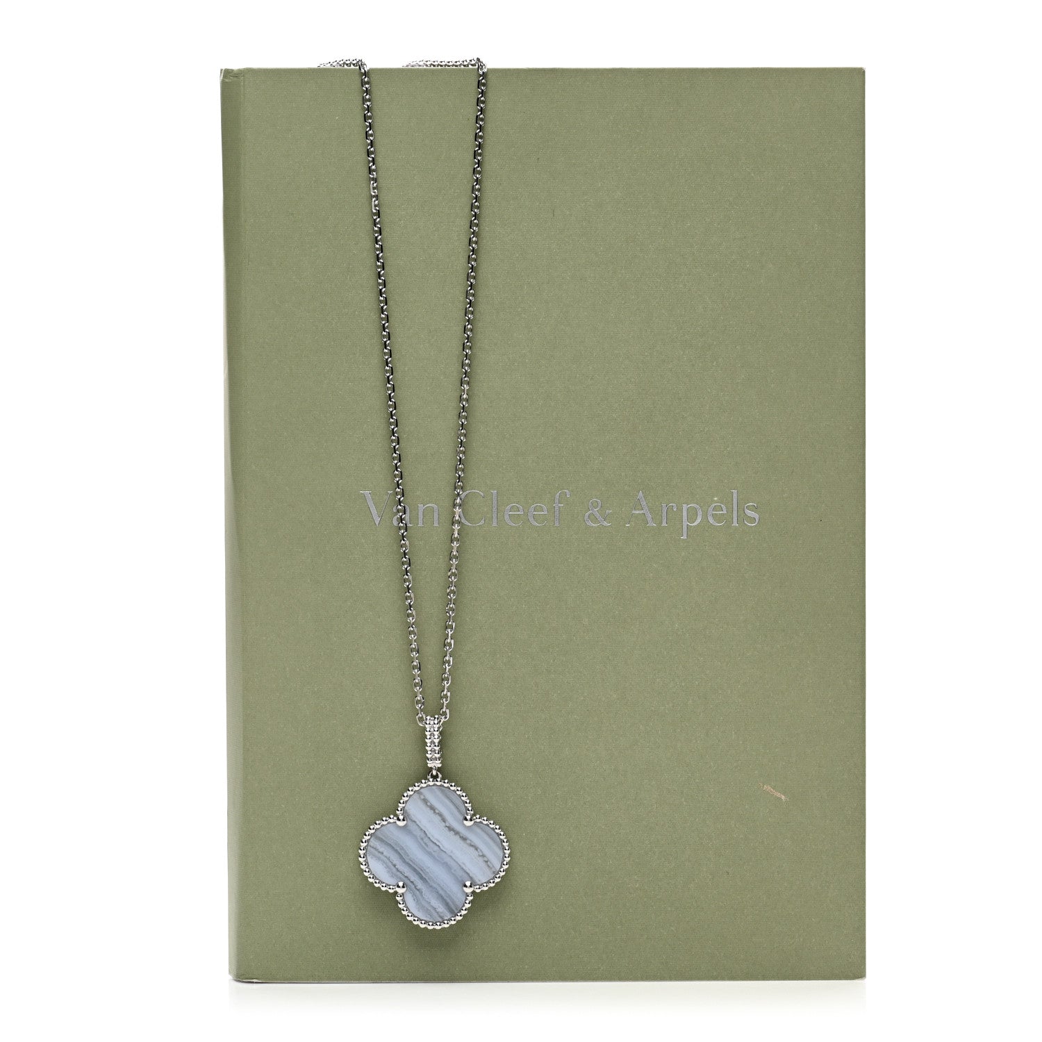 Van Cleef & Arpels 18K White Gold Chalcedony Magic Alhambra Pendant Long Necklace 5 of 5