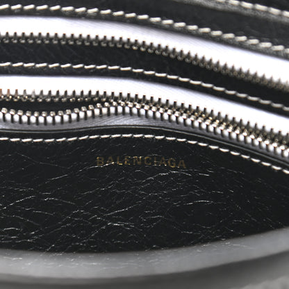 Balenciaga Agneau Arena Striped Patchwork Small Barbes Z Pouch with Handle Black White 7 of 8