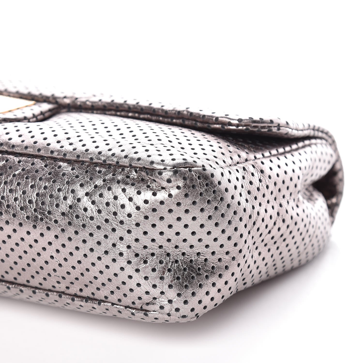 Chanel Metallic Crackled Calfskin Perforated Drill Flap Silver 10 of 14