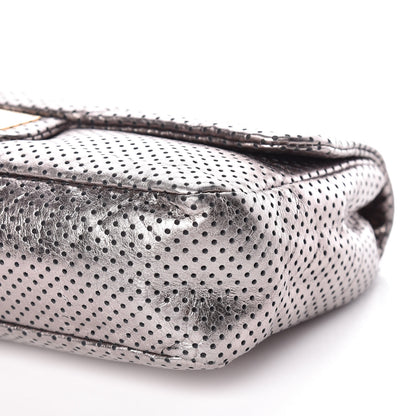 Chanel Metallic Crackled Calfskin Perforated Drill Flap Silver 10 of 14