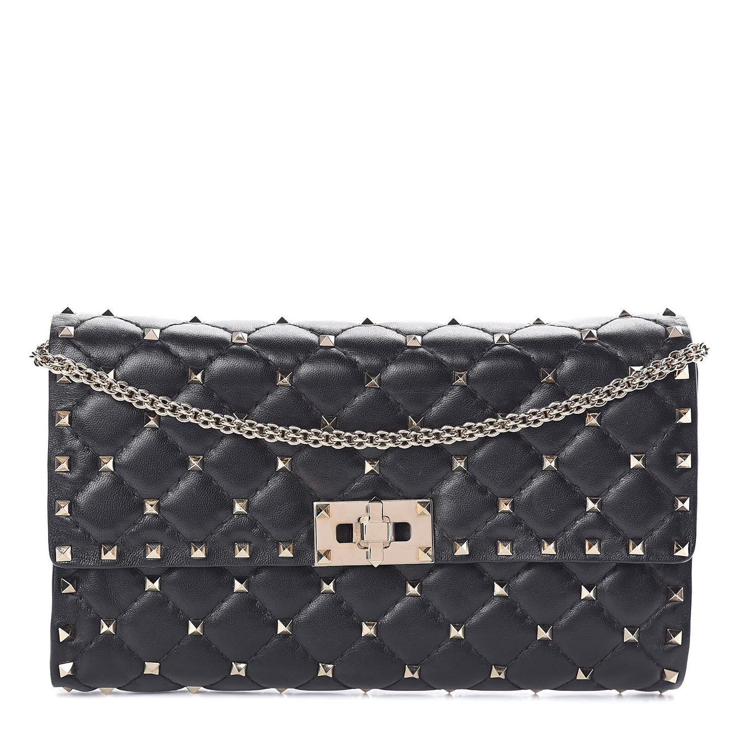 Lambskin Rockstud Spike Wallet on Chain Black