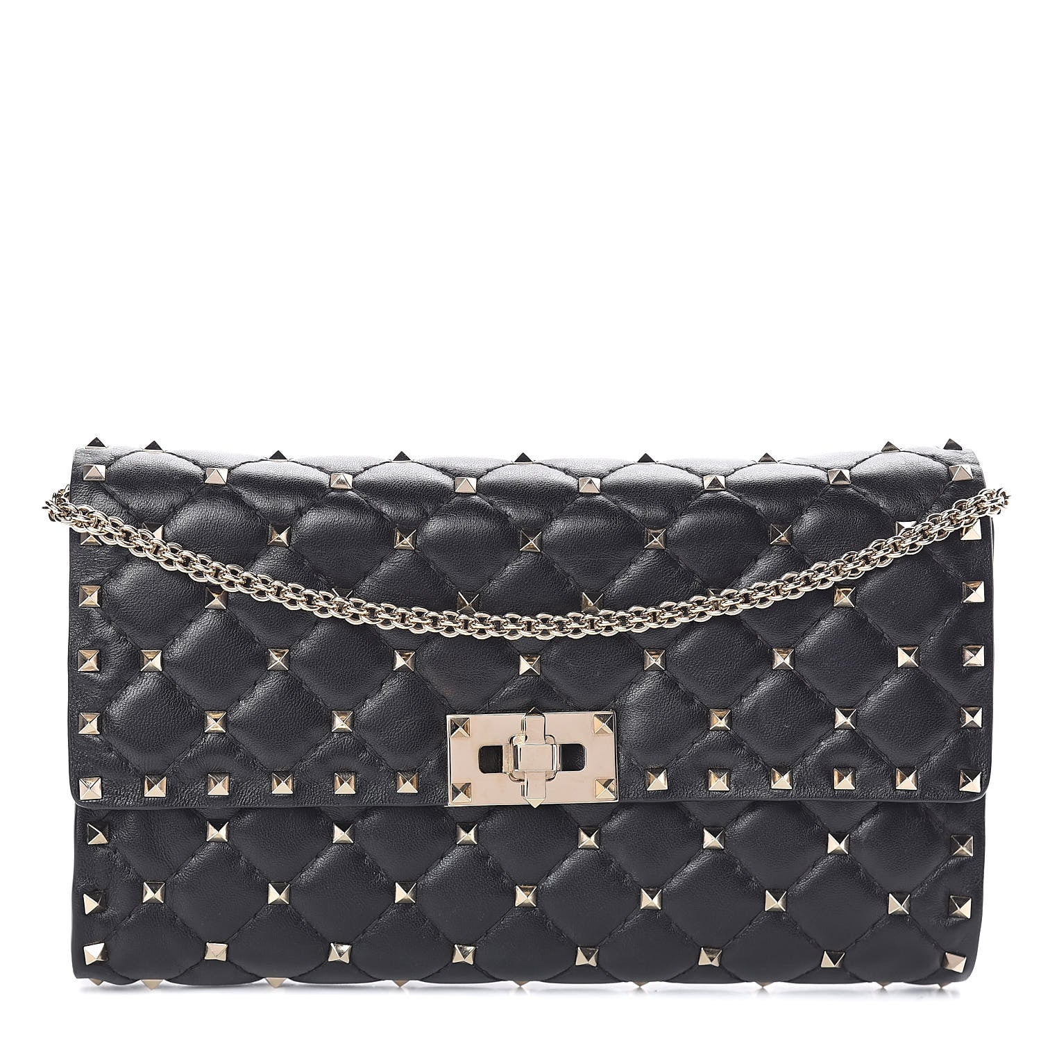 Valentino Garavani Lambskin Rockstud Spike Wallet on Chain Black 1 of 10