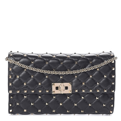 Valentino Garavani Lambskin Rockstud Spike Wallet on Chain Black 1 of 10
