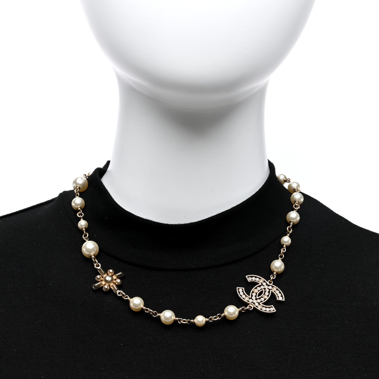 Chanel Crystal Baguette Pearl CC Cross Short Necklace Gold 2 of 5