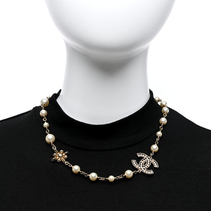 Chanel Crystal Baguette Pearl CC Cross Short Necklace Gold 2 of 5
