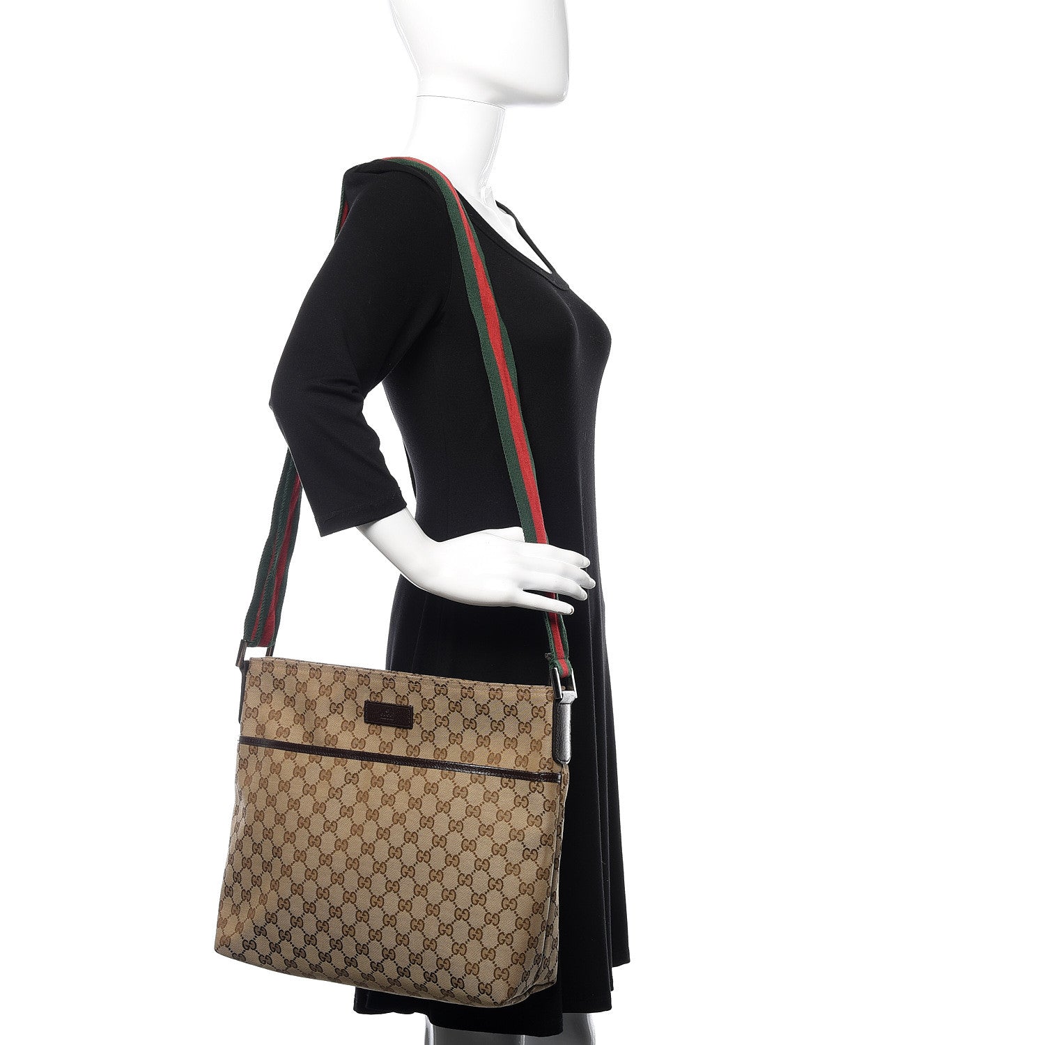 Gucci Monogram Web Medium Flat Messenger Bag Brown 2 of 10