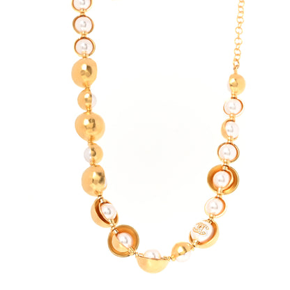 Chanel Metal Crystal Pearl CC Choker Necklace Gold Pearly White 1 of 5