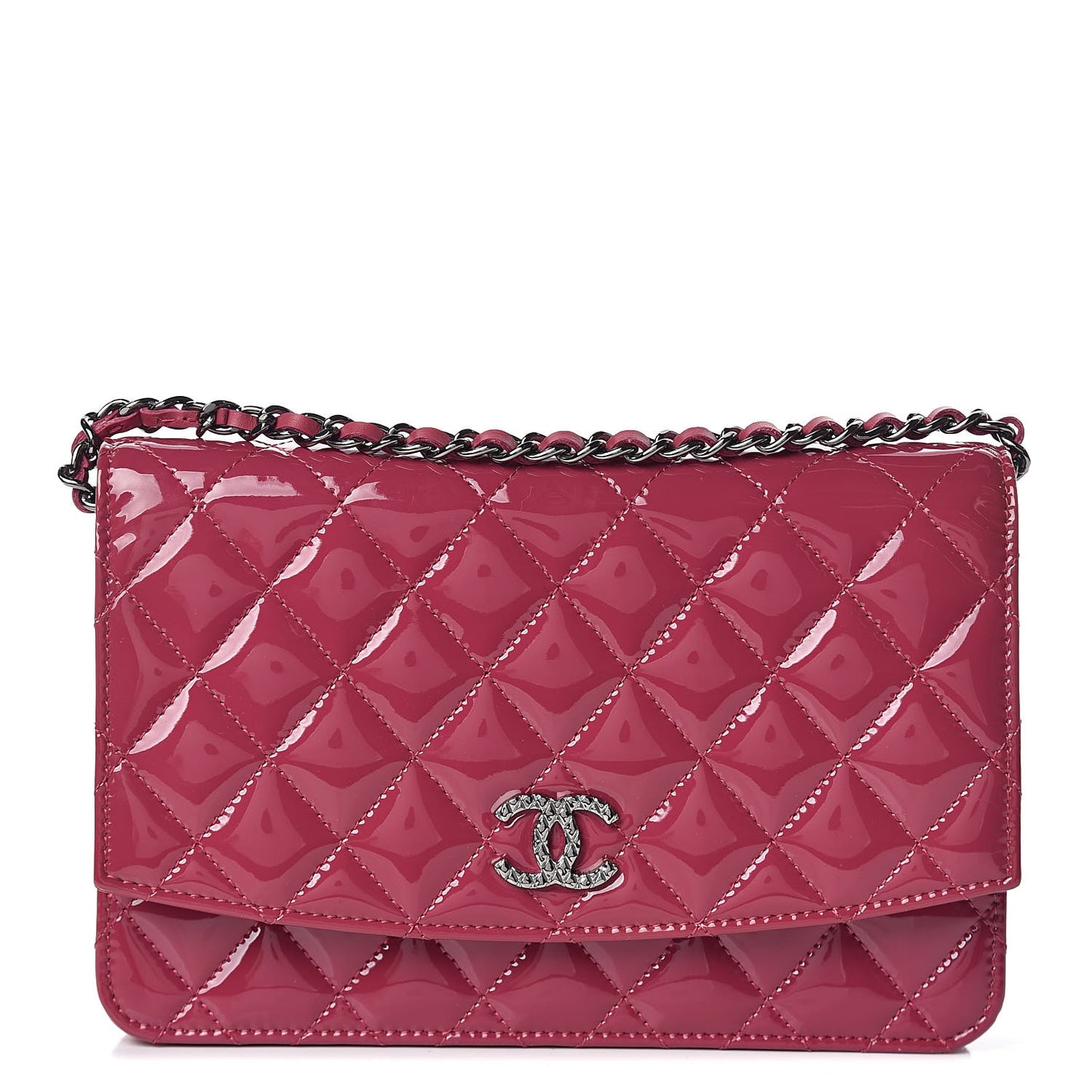 Patent Quilted Brilliant Wallet On Chain WOC Dark Pink