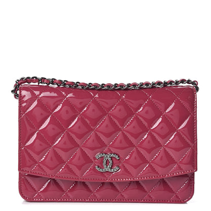 Chanel Patent Quilted Brilliant Wallet On Chain WOC Dark Pink 1 of 12