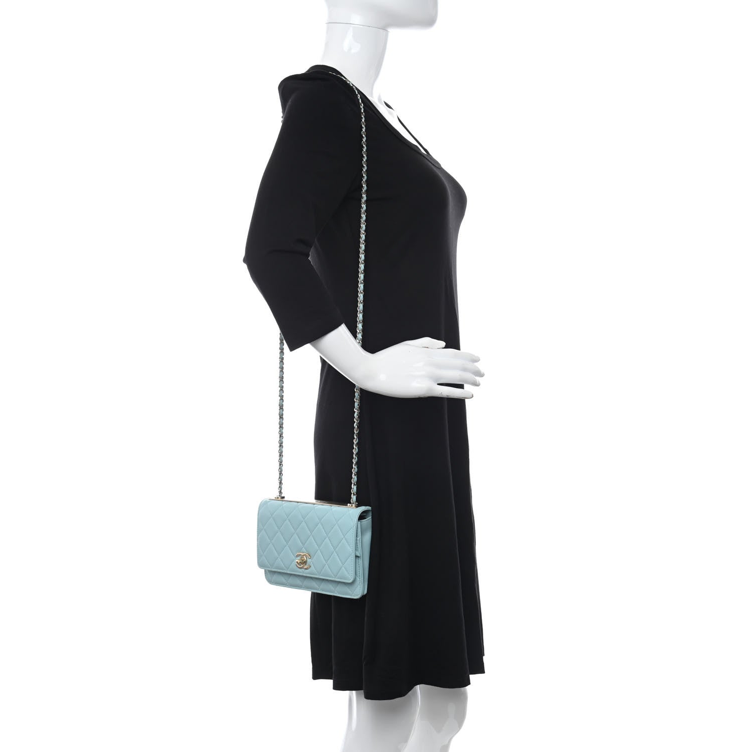 Chanel Lambskin Quilted Trendy CC Wallet On Chain WOC Light Blue 2 of 12