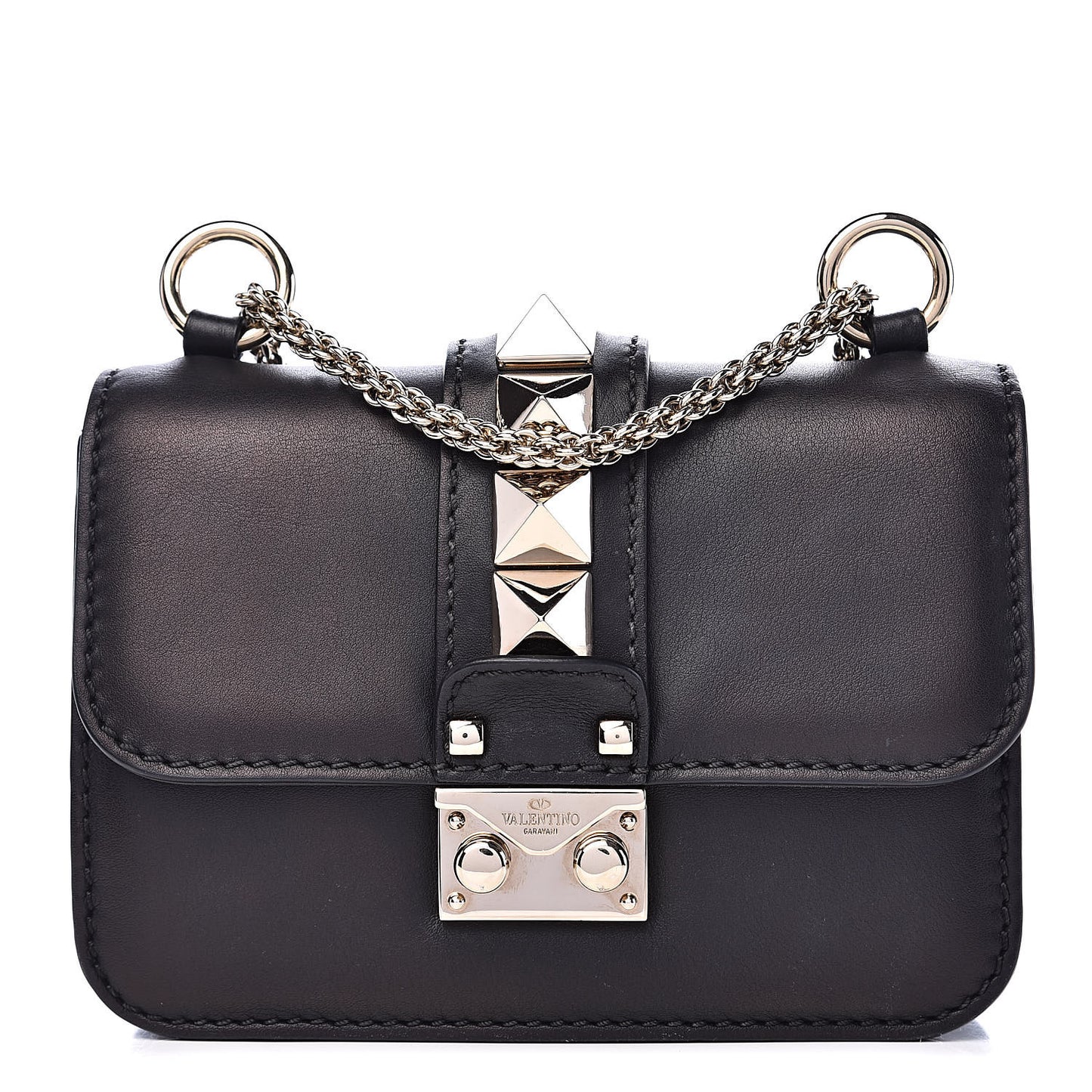 Vitello Mini Glam Lock Rockstud Flap Black