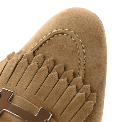 Hermes Suede Goatskin Womens Royal Loafers 37 Beige 9 of 13