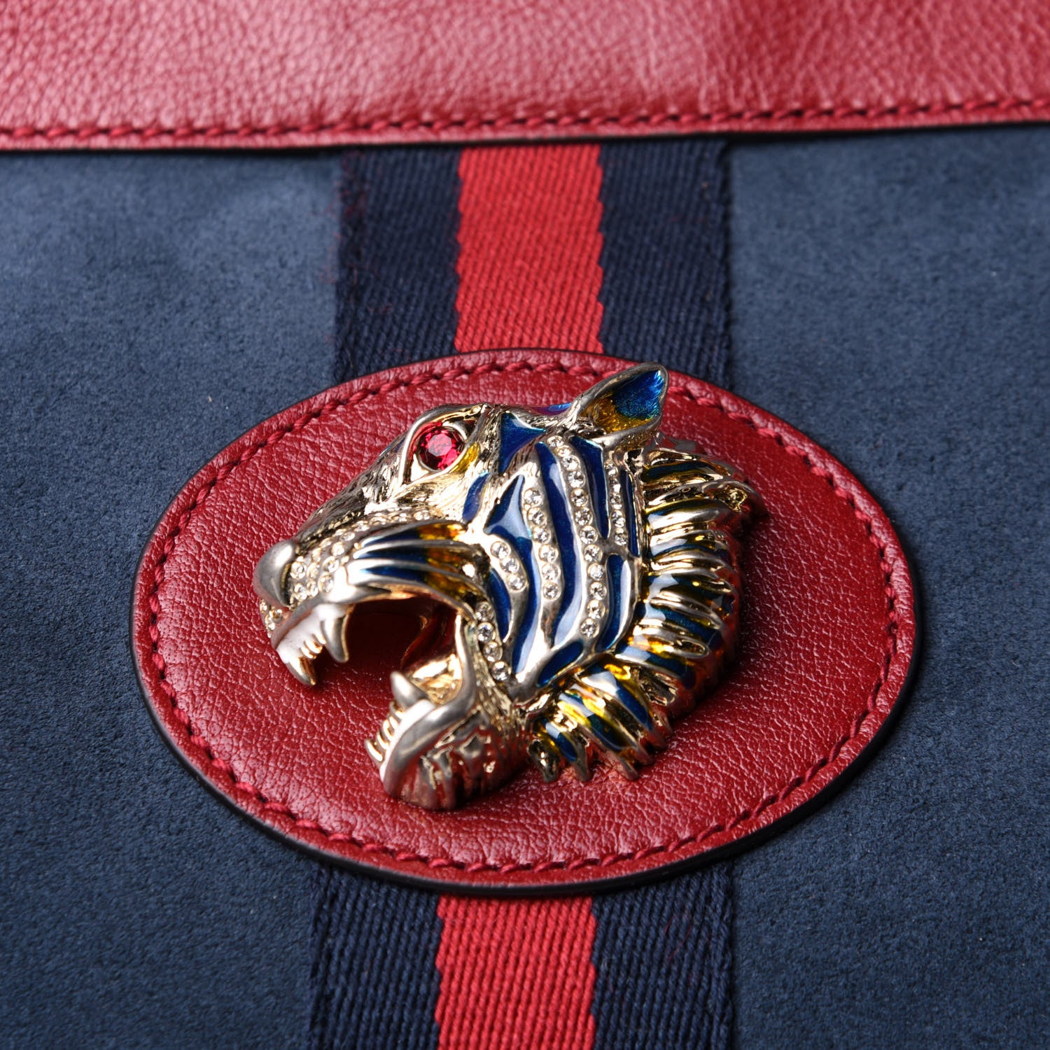 Gucci Suede Calfskin Large Rajah Chain Tote New Blue Romantic Cherry 9 of 12
