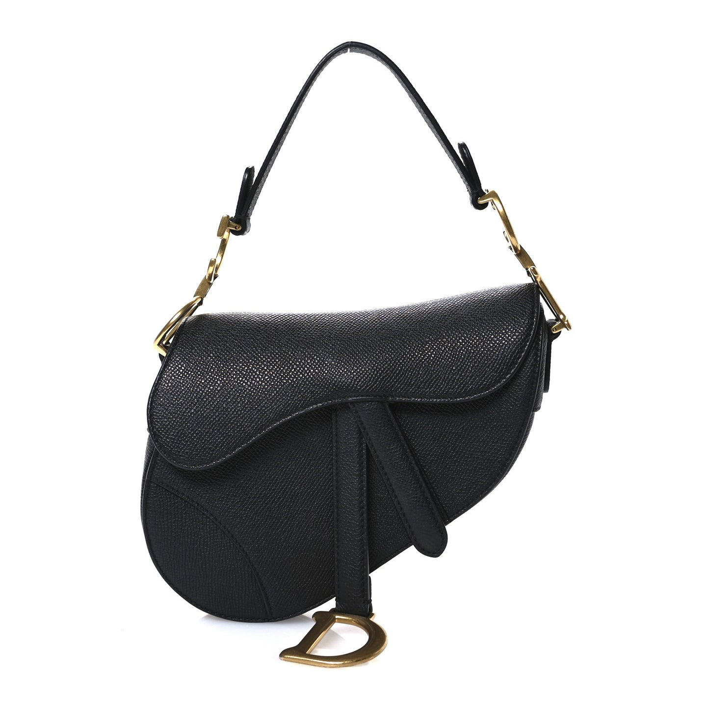 Grained Calfskin Mini Saddle Bag Black