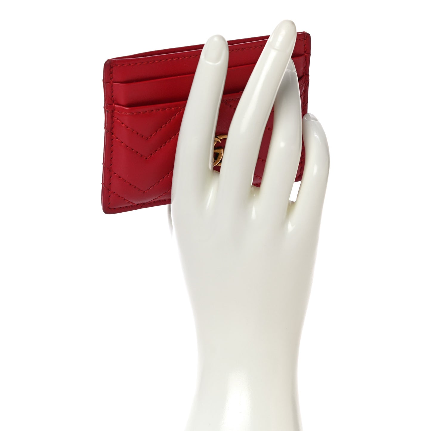 Calfskin Matelasse GG Marmont Card Holder Hibiscus Red