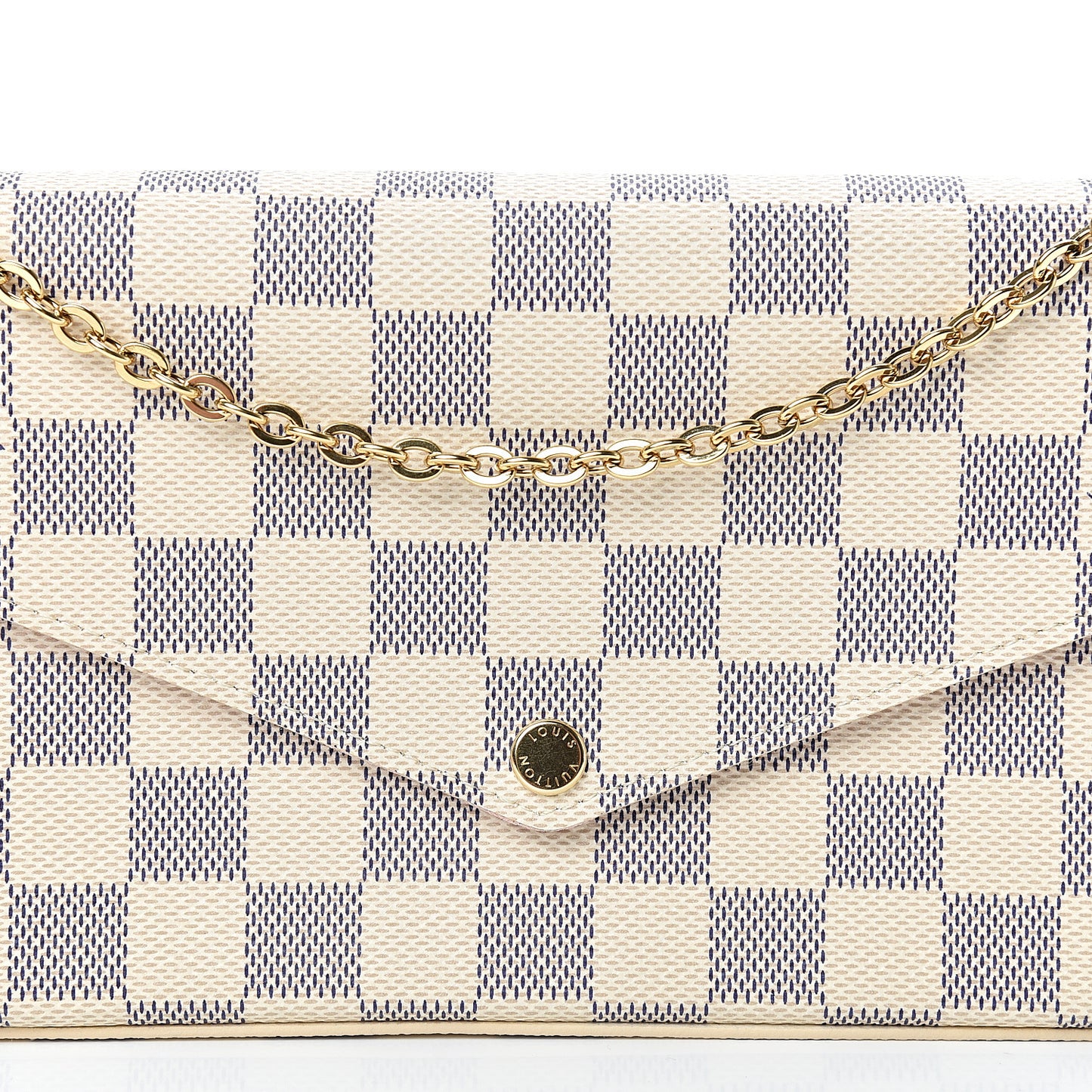 Damier Azur Pochette Felicie Chain Wallet Rose Ballerine
