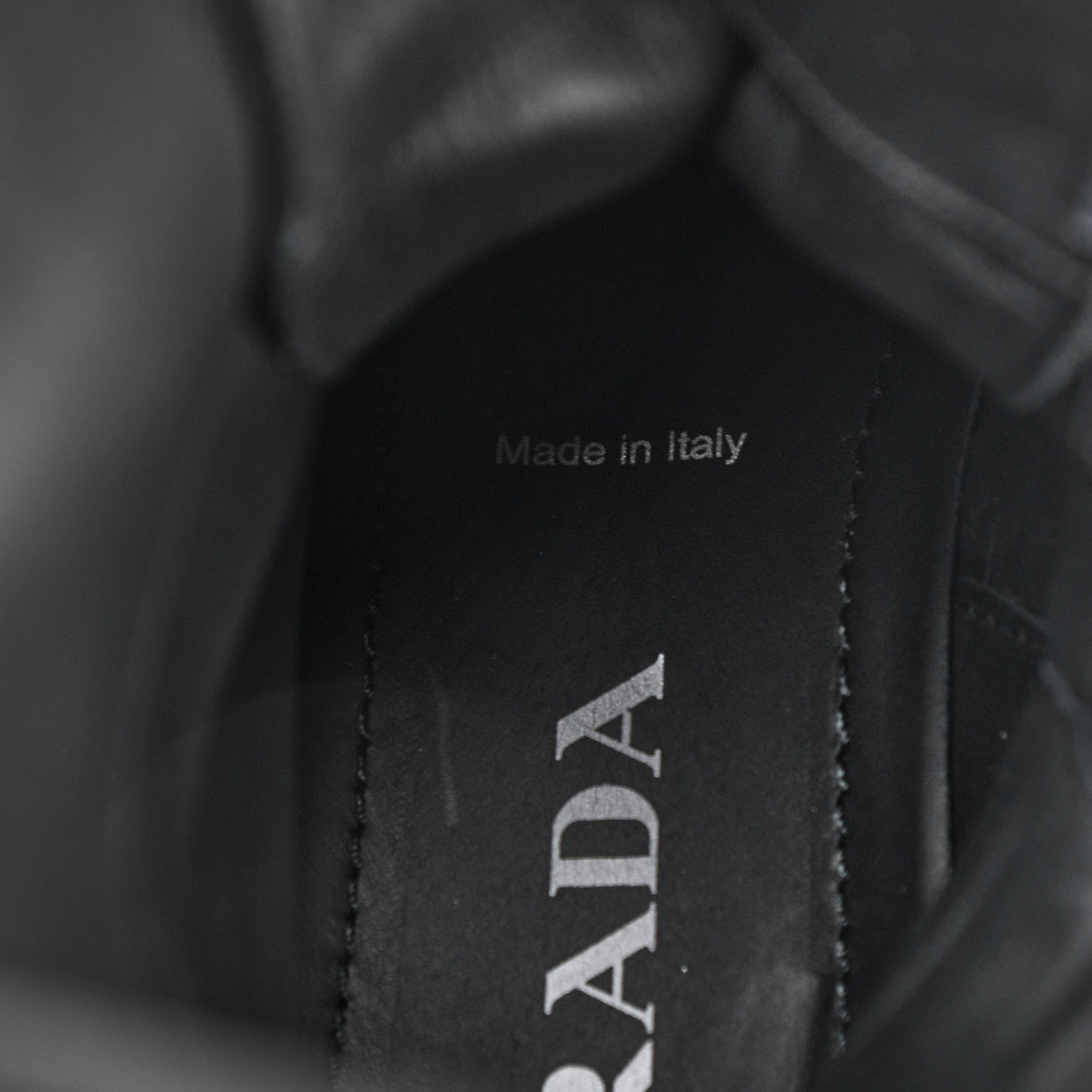 Prada Vitello Lux Nylon Metal Triangle Logo Monolith Pouch Pocket 55mm Tall Combat Boots 39.5 Black 10 of 12