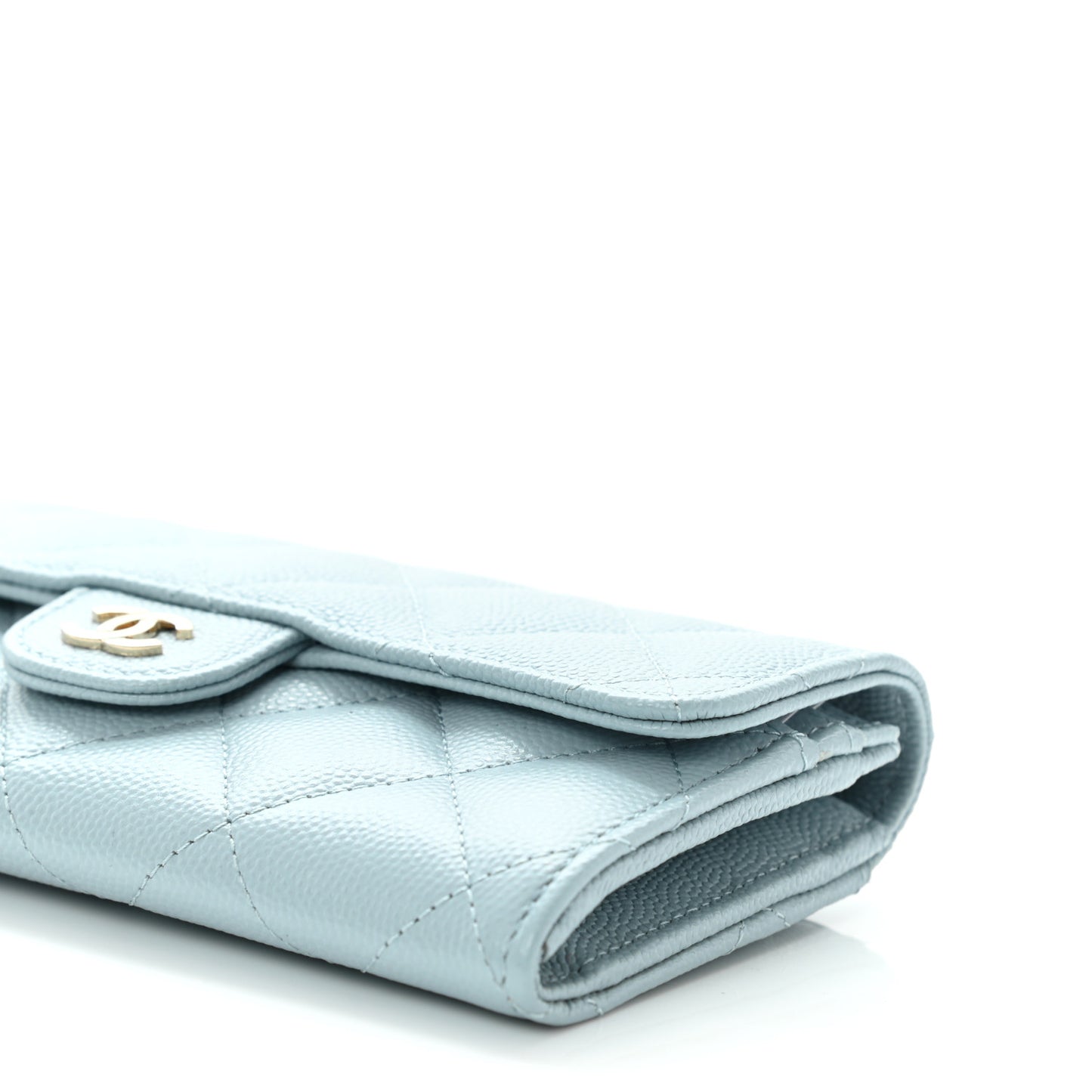 Caviar Quilted Medium Gusset Flap Wallet Light Blue