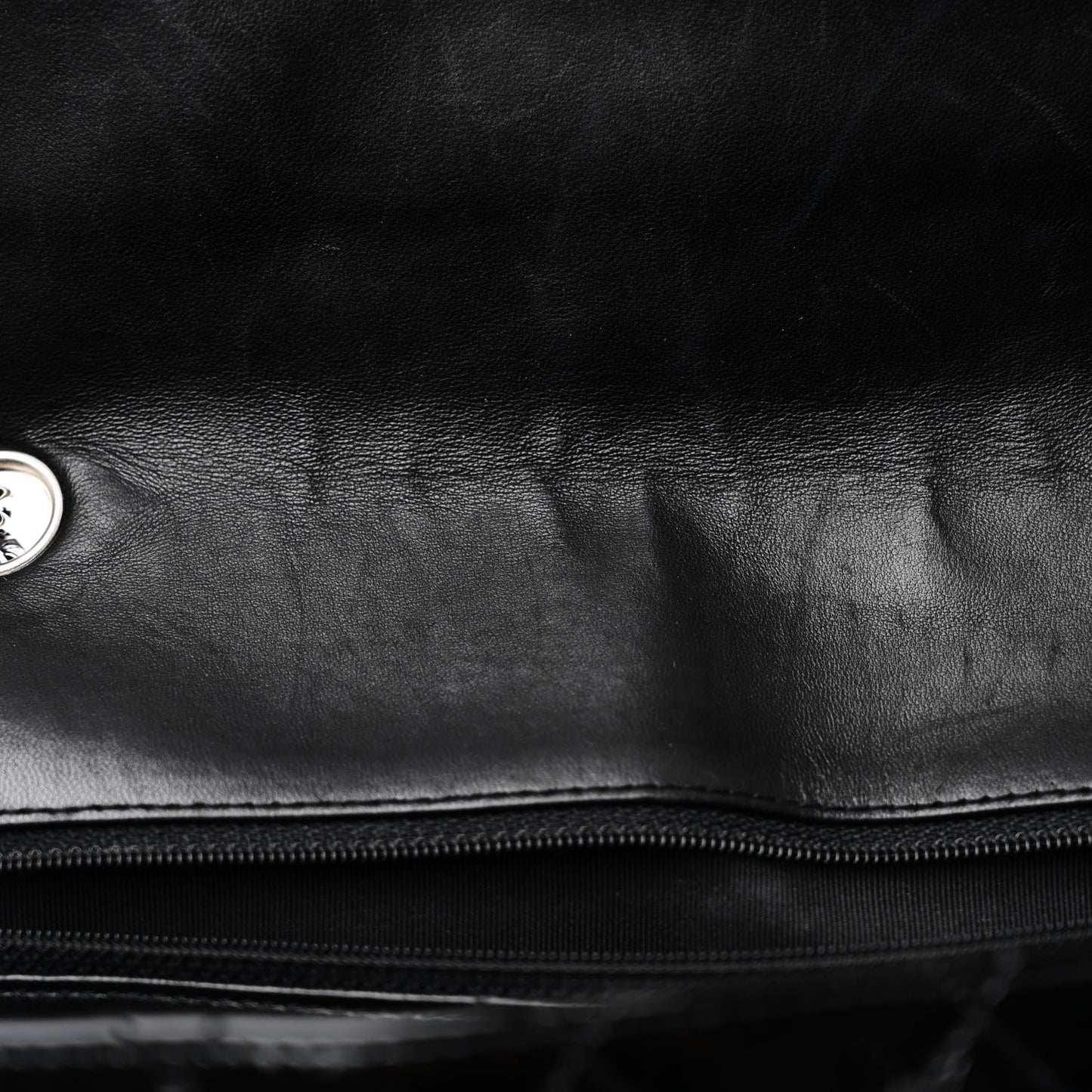 Distressed Patent Quilted Jumbo Single Flap Black