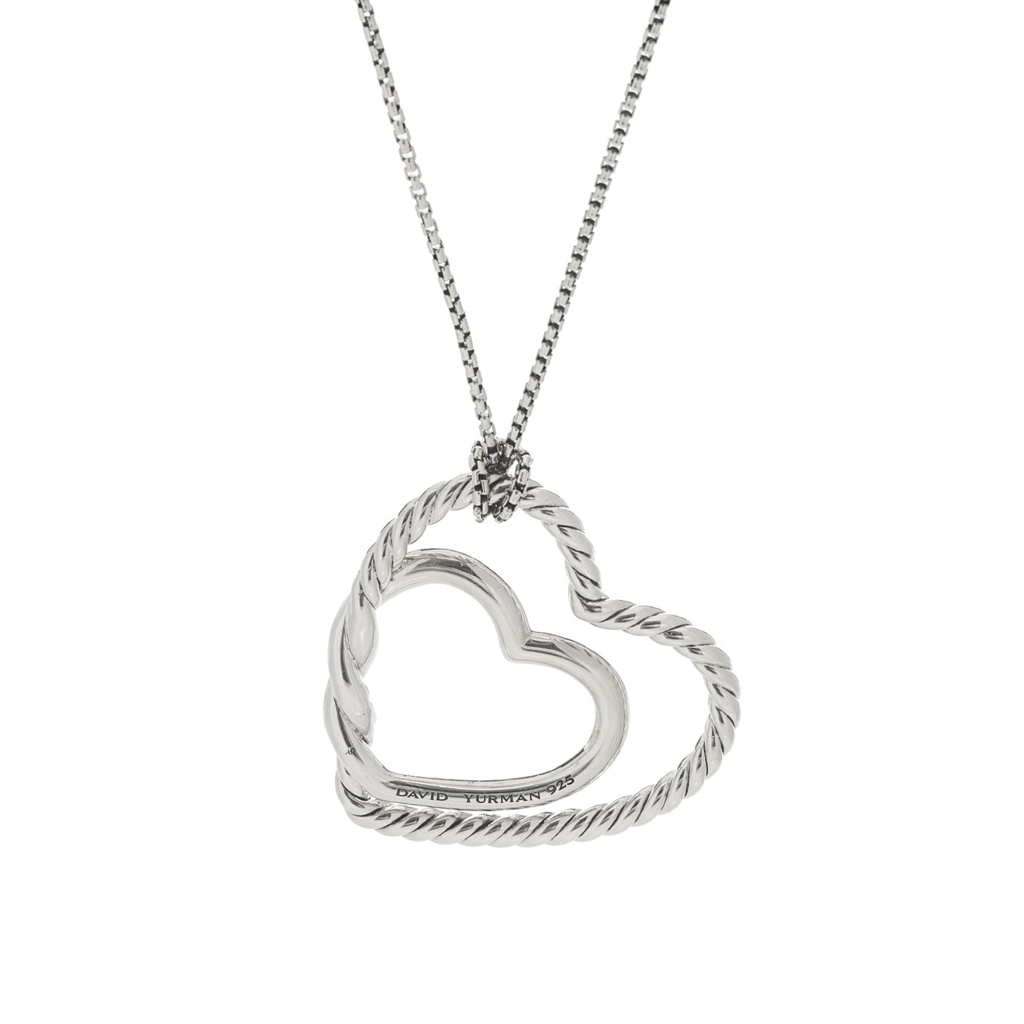 Sterling Silver Diamond Cable Continuance Heart Adjustable Necklace
