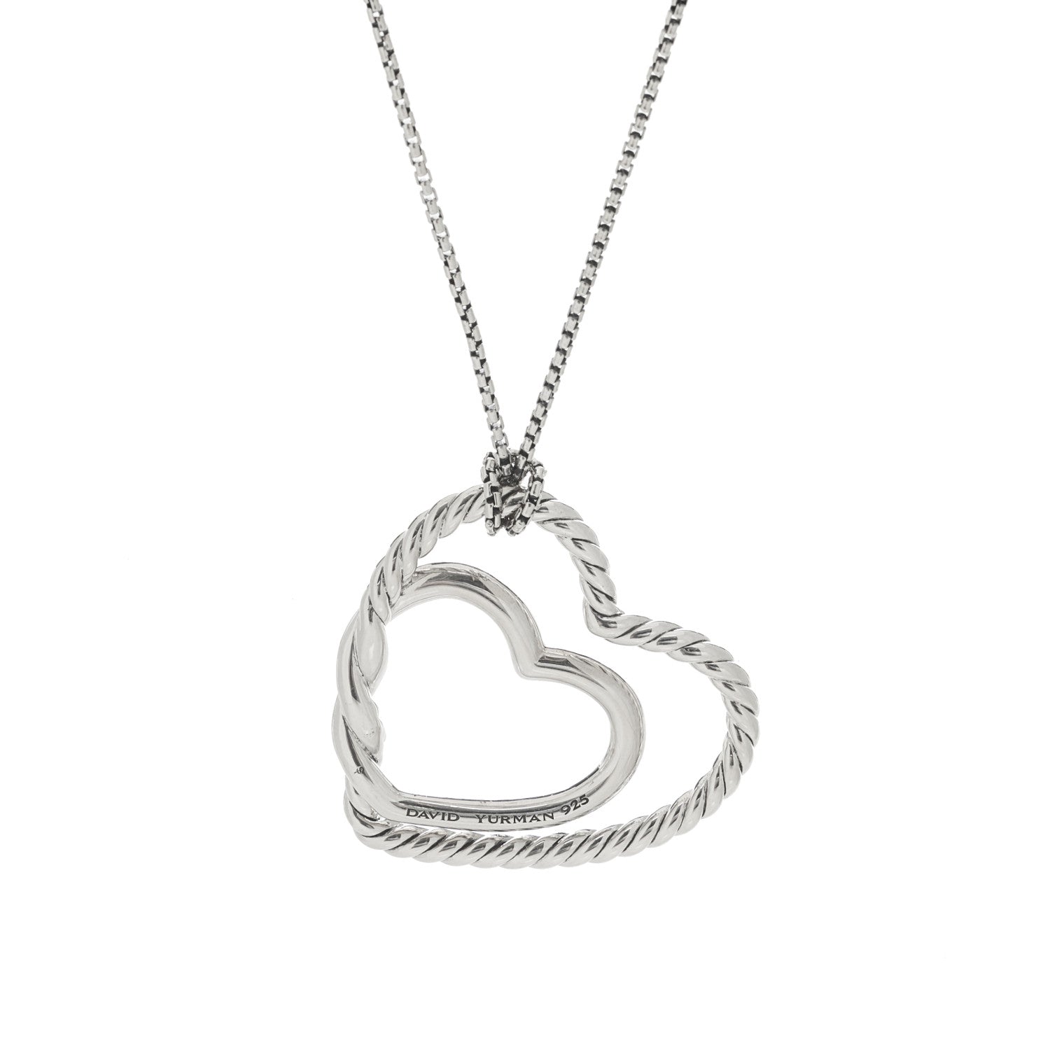 David Yurman Sterling Silver Diamond Cable Continuance Heart Adjustable Necklace 5 of 5