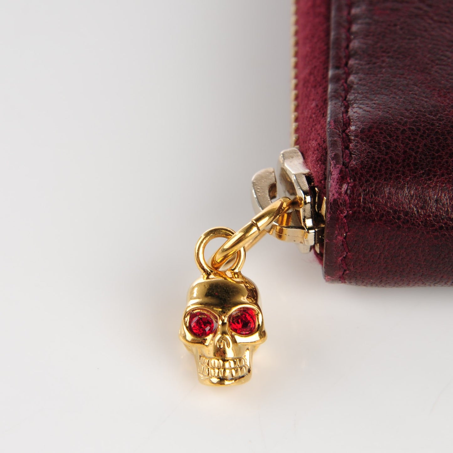 Lambskin Skull Continental Zip Wallet Burgundy