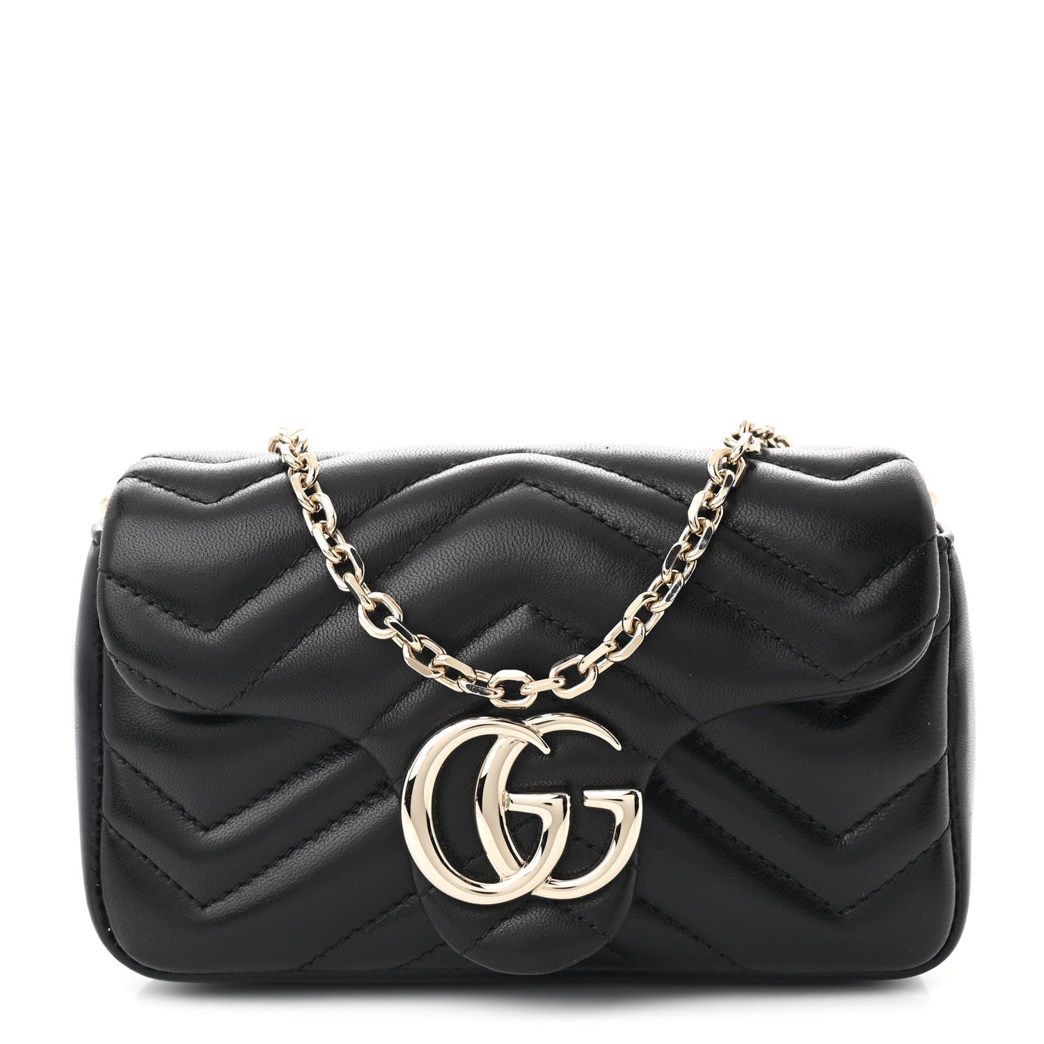 Gucci Lambskin Matelasse Mini GG Marmont Shoulder Bag Black 1 of 11