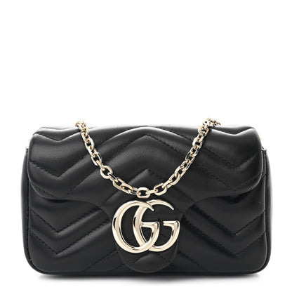 Gucci Lambskin Matelasse Mini GG Marmont Shoulder Bag Black 1 of 11