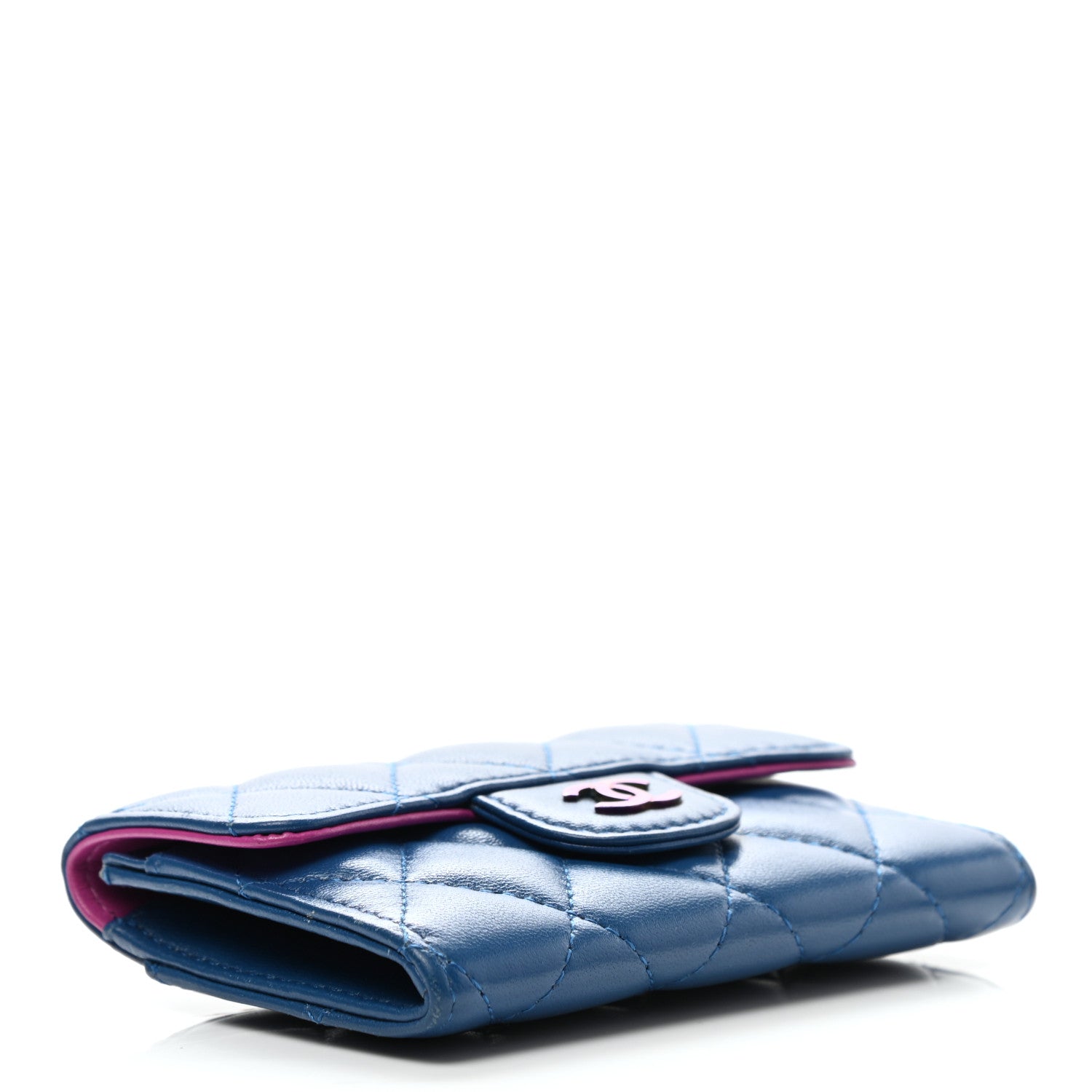 Chanel Lambskin Quilted Flap Card Holder Wallet Blue Pink 4 of 9