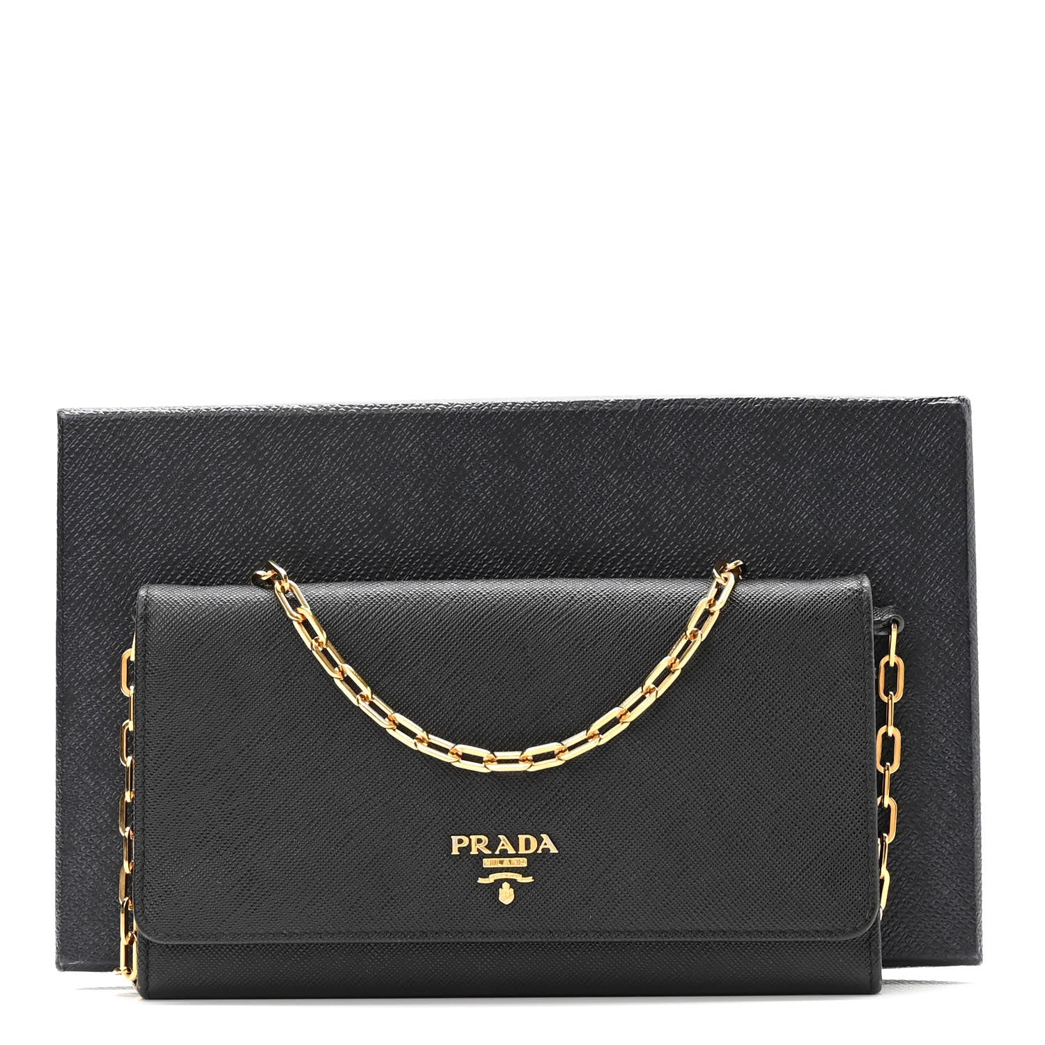 Prada Saffiano Metal Oro Chain Wallet Black 10 of 10