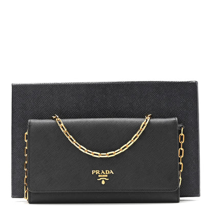 Prada Saffiano Metal Oro Chain Wallet Black 10 of 10