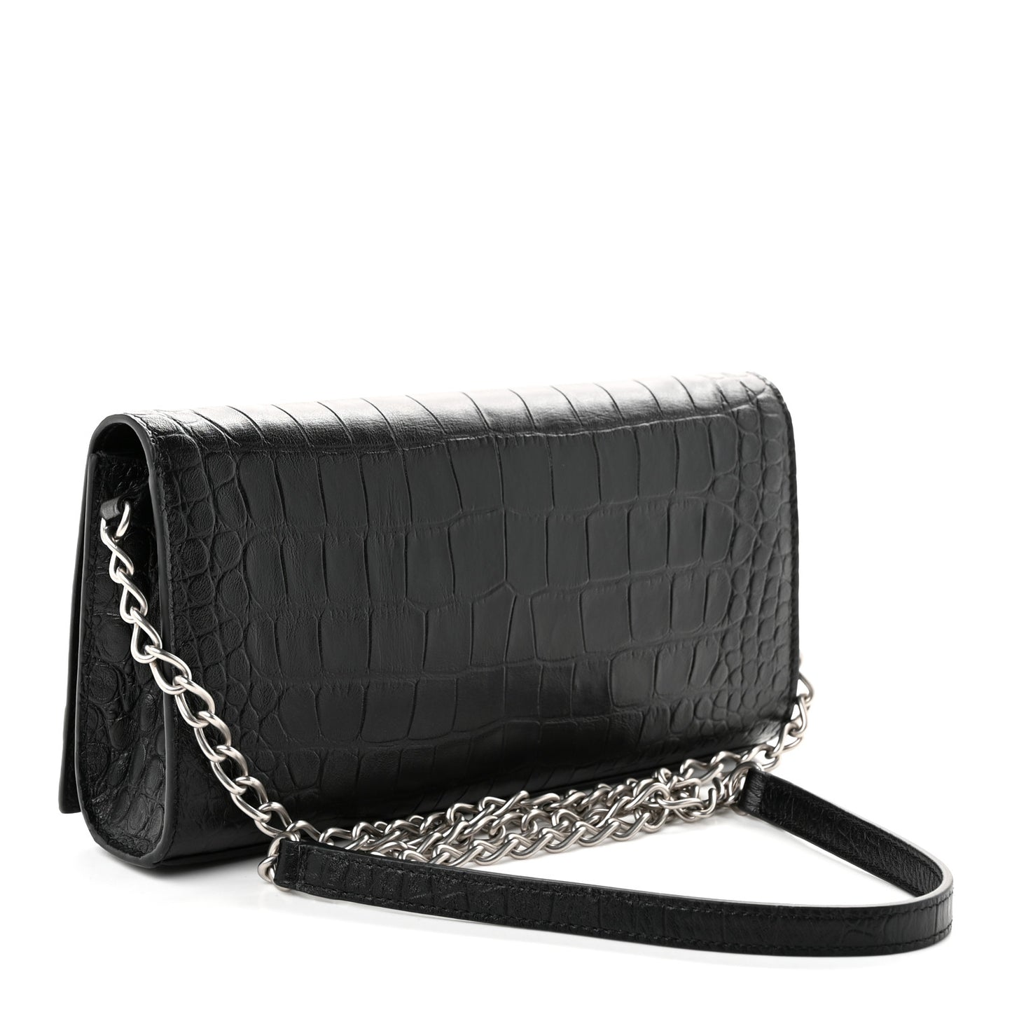Crocodile Embossed Calfskin Classic Silver Hardware Le City Wallet On Chain Black